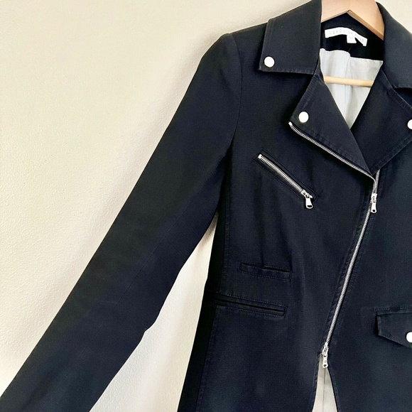 VERONICA BEARD Textured Suiting Moto Zip Dickey Blazer Jacket in Black - Picture 5 of 10